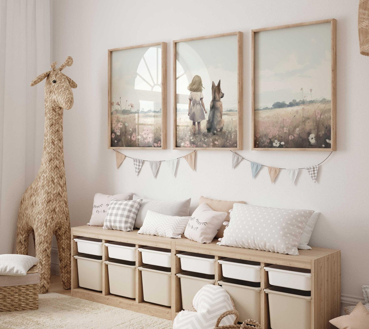 German Shepherd Wall Art – Dog Nursery Print for Kids Room • Set of 3
