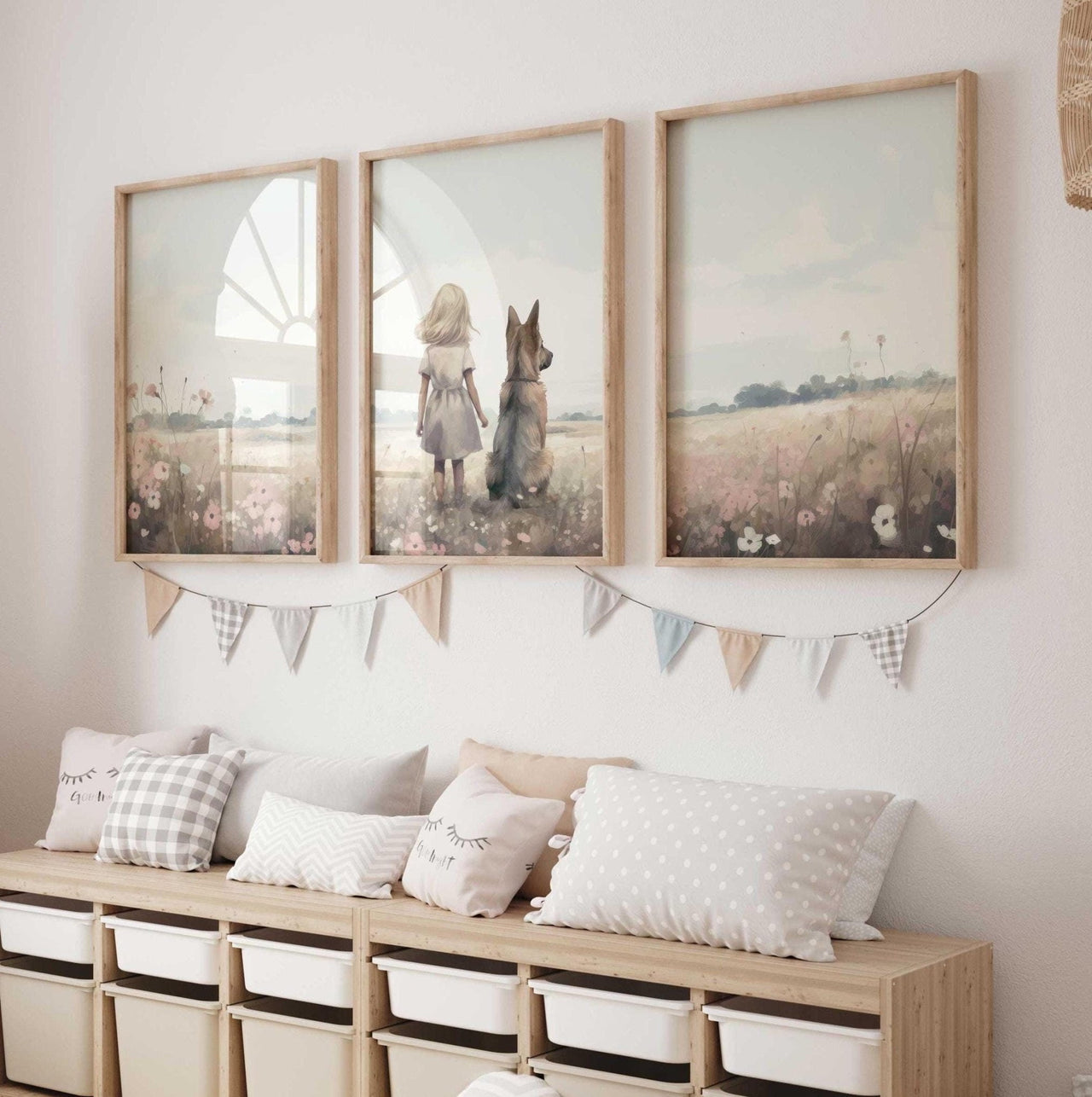 German Shepherd Wall Art – Dog Nursery Print for Kids Room • Set of 3