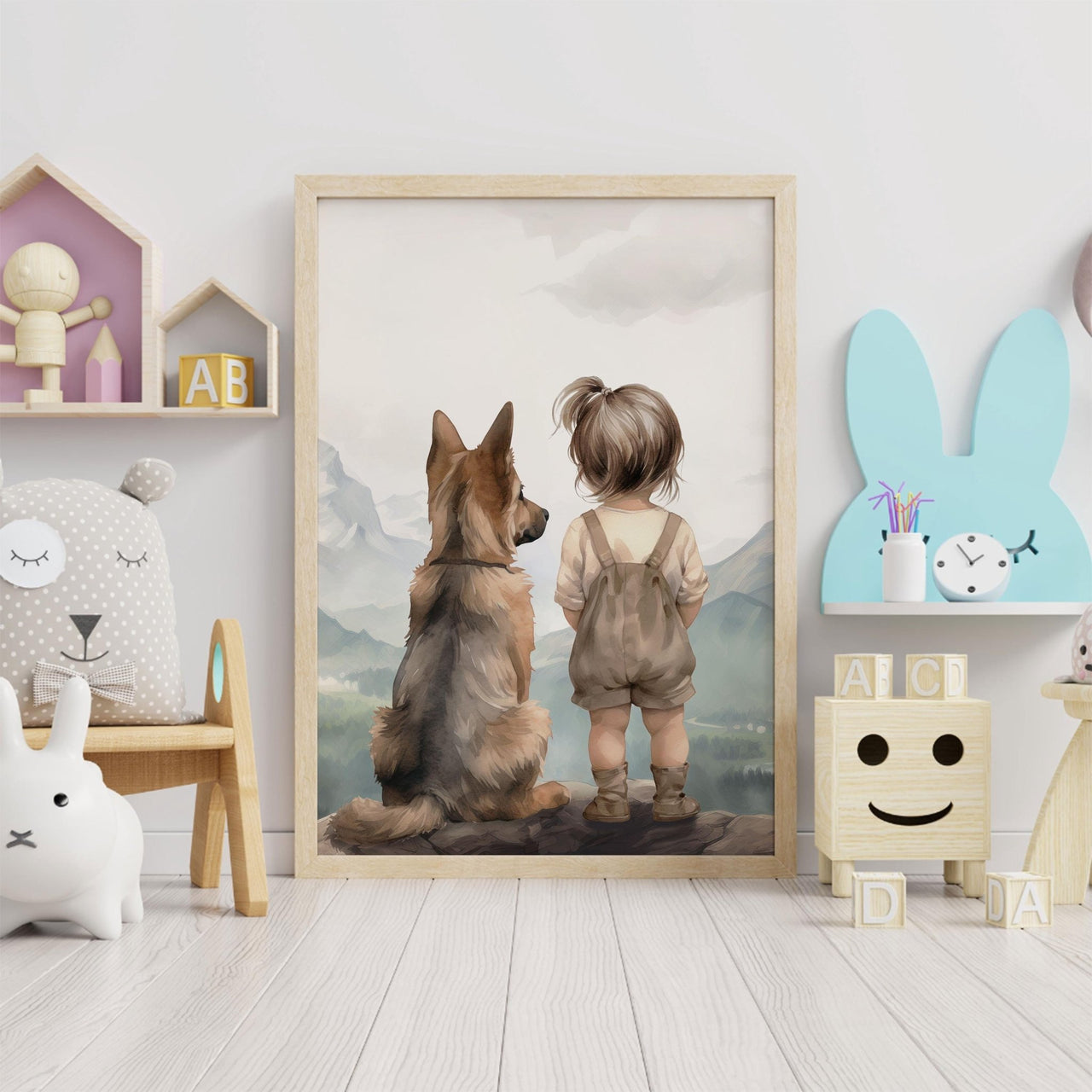 German Shepherd Wall Art – Dog Adventure Print for Girls Room