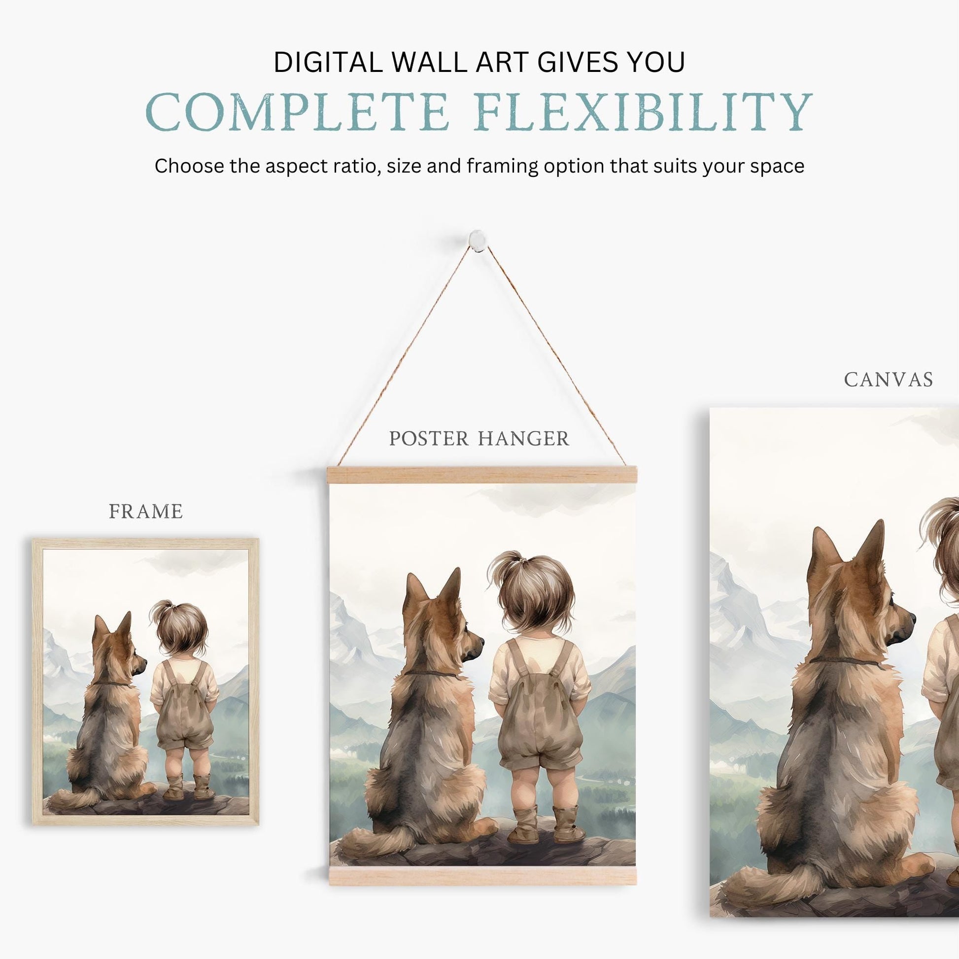 German Shepherd Nursery Decor, Girl and Dog Wall Art, Adventure Print - WildfieldPrints