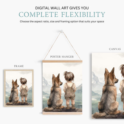 German Shepherd Nursery Decor, Girl and Dog Wall Art, Adventure Print - WildfieldPrints