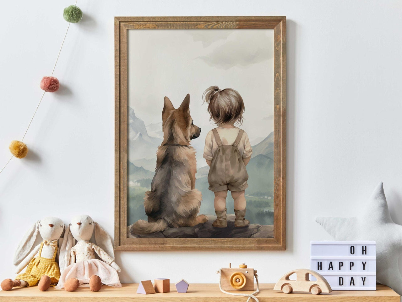 German Shepherd Wall Art – Dog Adventure Print for Girls Room