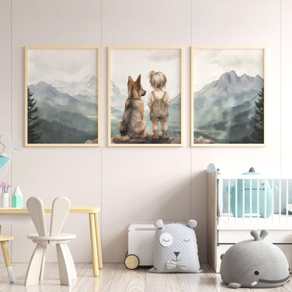 German Shepherd Nursery Decor, Girl & Dog Art, Puppy Wall Decor - WildfieldPrints