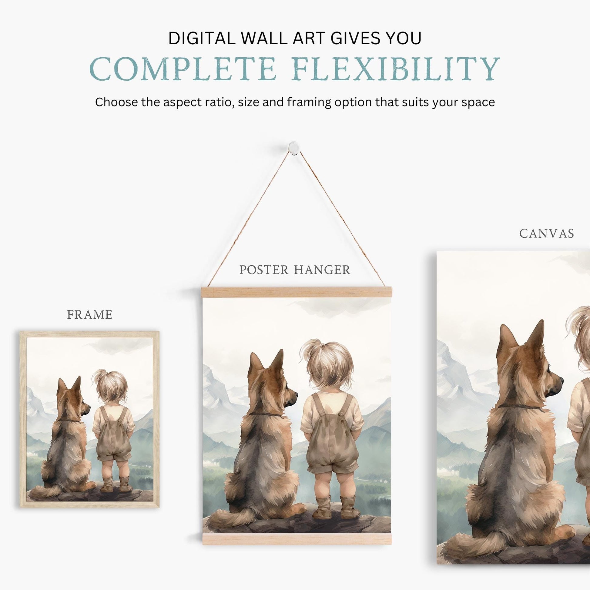 German Shepherd Nursery Decor, Girl & Dog Art, Puppy Wall Decor - WildfieldPrints