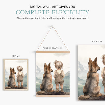 German Shepherd Nursery Decor, Girl & Dog Art, Puppy Wall Decor - WildfieldPrints