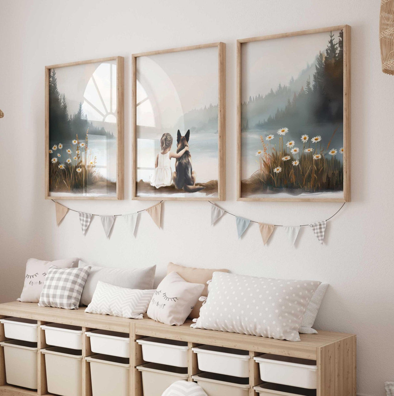 German Shepherd Wall Art – Dog Nursery Print for Kids • Set of 3