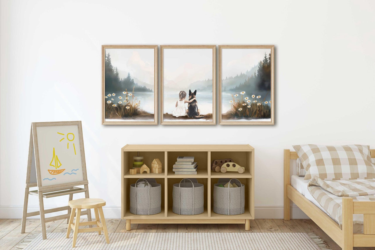 German Shepherd Wall Art – Dog Nursery Print for Kids • Set of 3