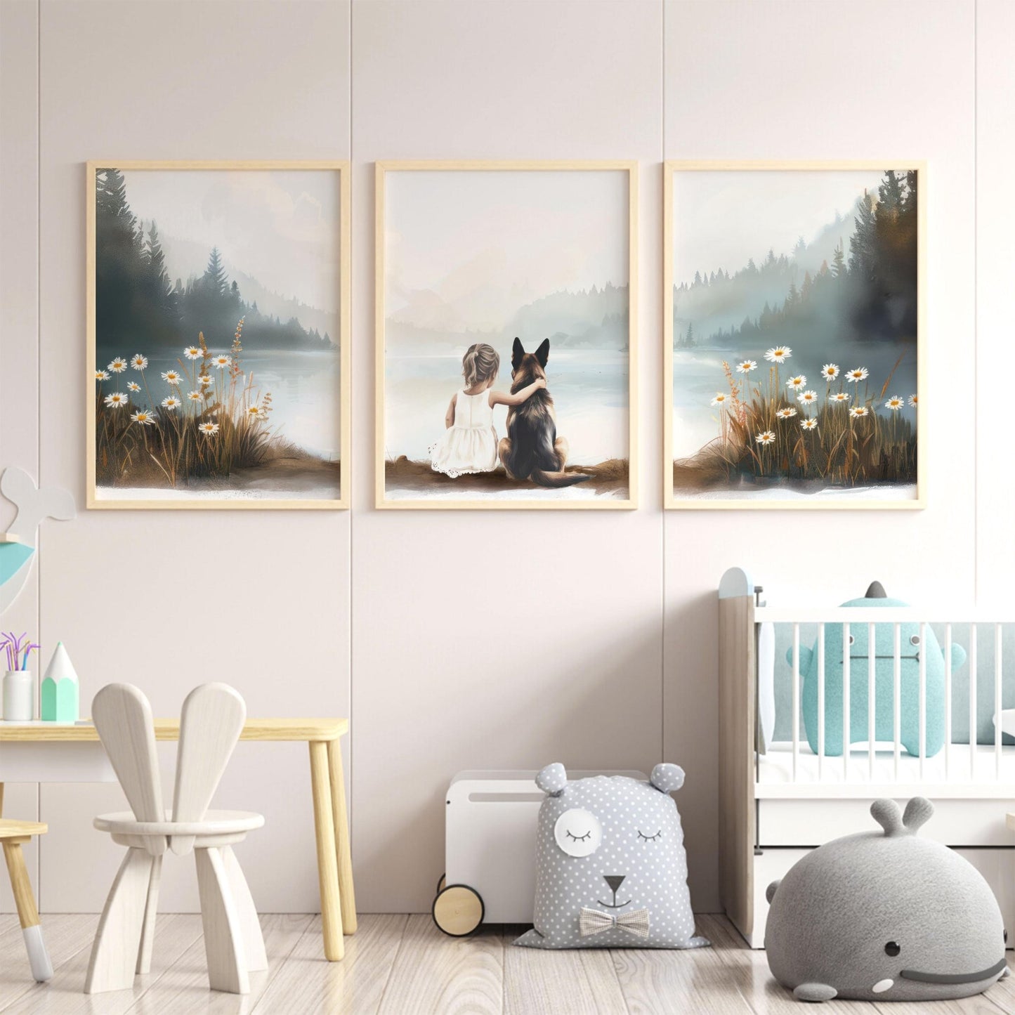 German Shepherd Nursery Decor, Girl Dog Prints, German Shepherd Art Set of 3, German Shepherd Posters, GSD Mom Gift, PRINTABLE Dog Art Kids - My Store