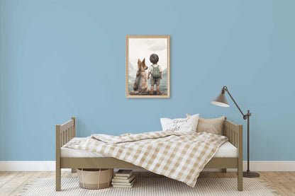 German Shepherd Nursery Print, Boy & Dog Art, Puppy Wall Decor - WildfieldPrints