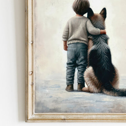 German Shepherd Nursery Print, Boy & Dog Decor, Toddler Room Art - WildfieldPrints