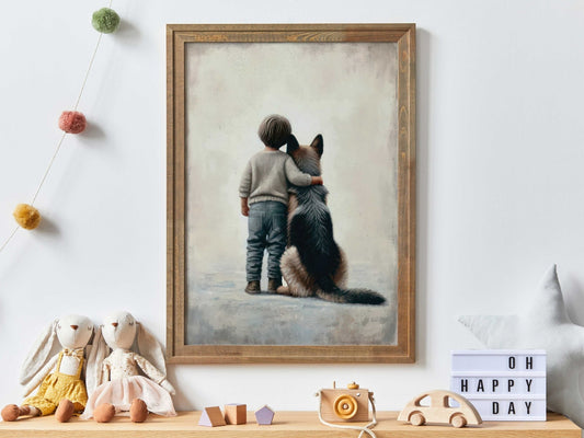 German Shepherd Nursery Print, Boy & Dog Decor, Toddler Room Art - WildfieldPrints