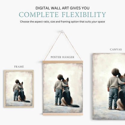German Shepherd Nursery Print, Boy & Dog Decor, Toddler Room Art - WildfieldPrints