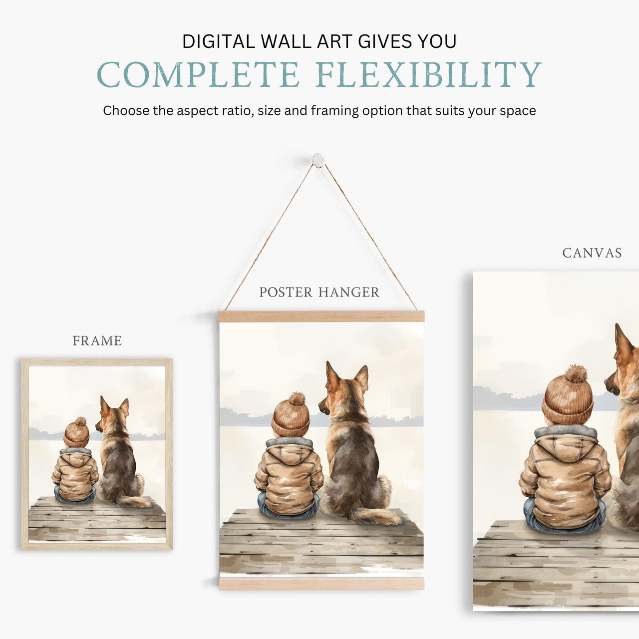 German Shepherd Nursery Print – Dog Boys Room Wall Art • Set of 3