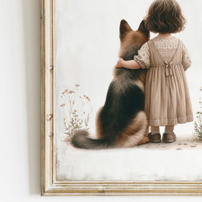 German Shepherd Nursery Print, Cute Dog Wall Decor, Girls Room Art - WildfieldPrints