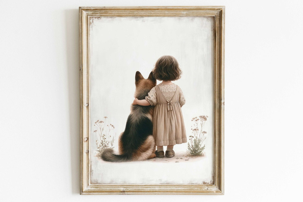 German Shepherd Wall Art – Dog Nursery Decor for Girls