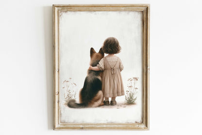 German Shepherd Nursery Print, Cute Dog Wall Decor, Girls Room Art - WildfieldPrints