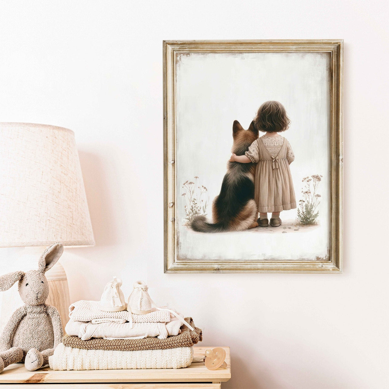 German Shepherd Wall Art – Dog Nursery Decor for Girls