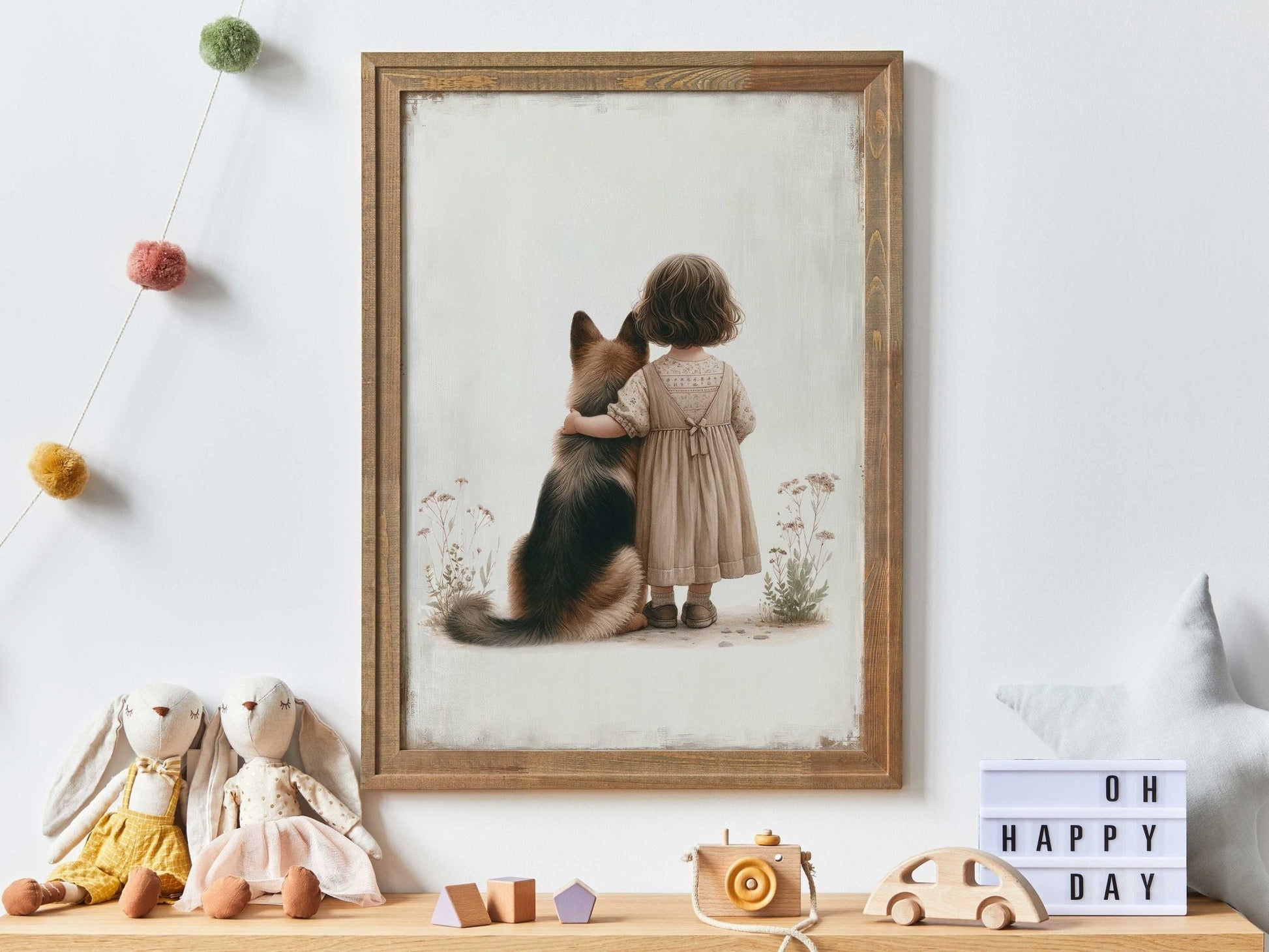 German Shepherd Nursery Print, Cute Dog Wall Decor, Girls Room Art - WildfieldPrints