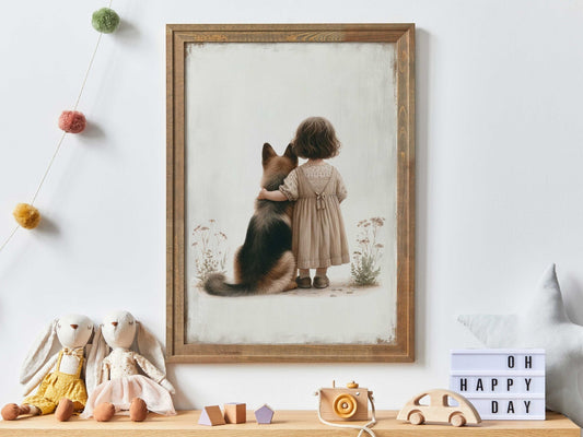 German Shepherd Nursery Print, Cute Dog Wall Decor, Girls Room Art - WildfieldPrints