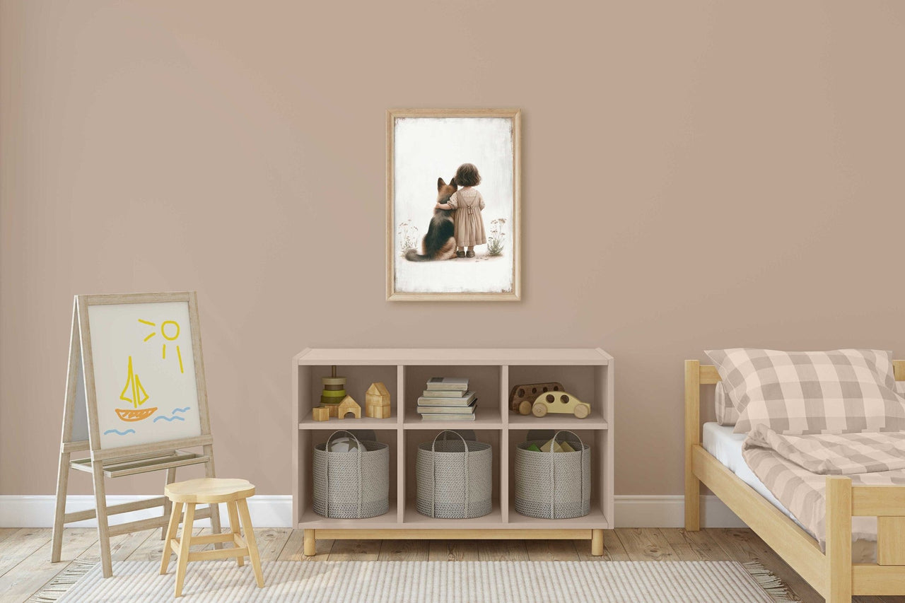German Shepherd Wall Art – Dog Nursery Decor for Girls