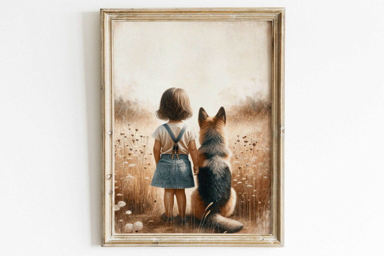 German Shepherd Nursery Print – Dog Girls Room Wall Decor