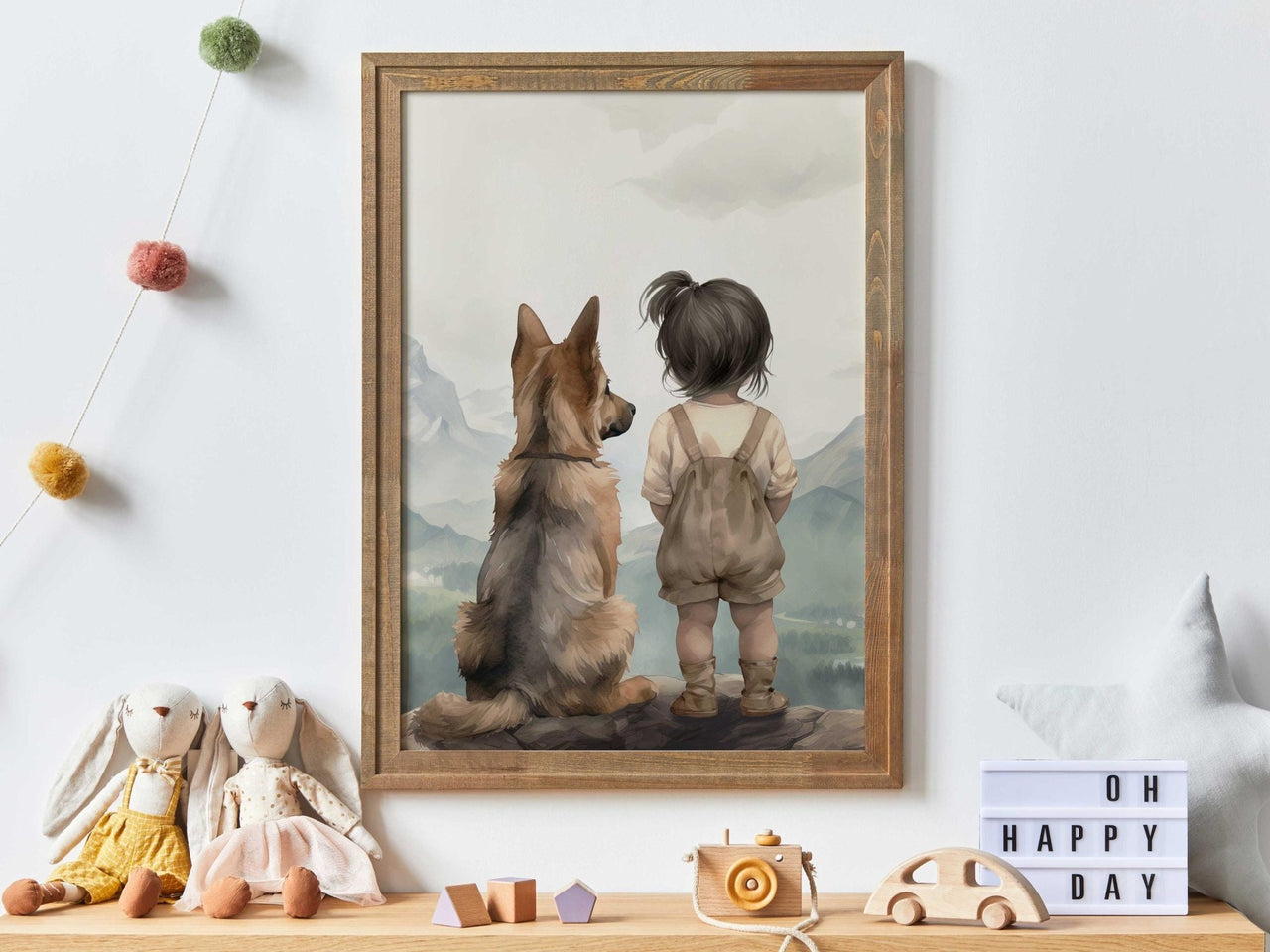 German Shepherd Wall Art – Dog Nursery Print for Girls Room