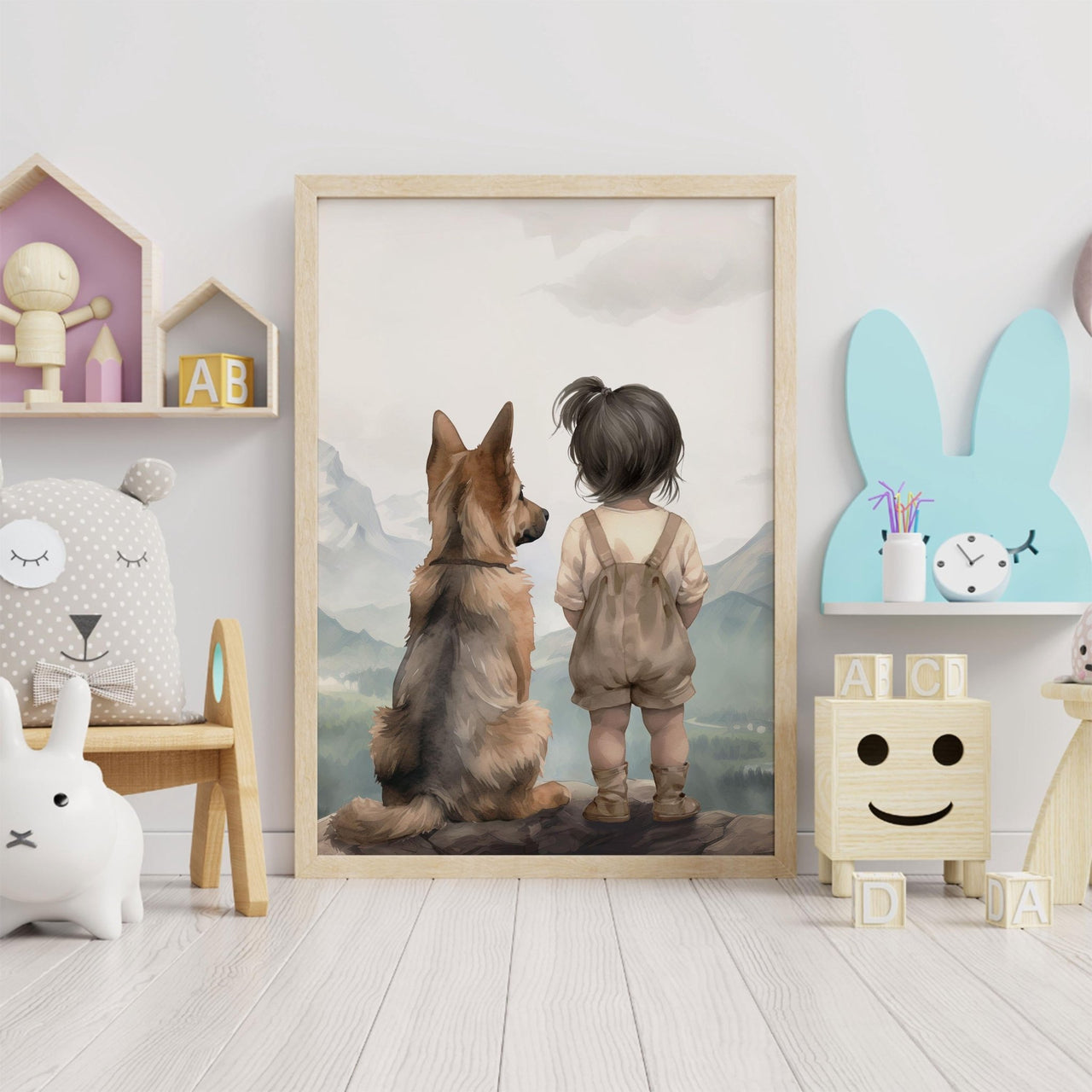 German Shepherd Wall Art – Dog Nursery Print for Girls Room