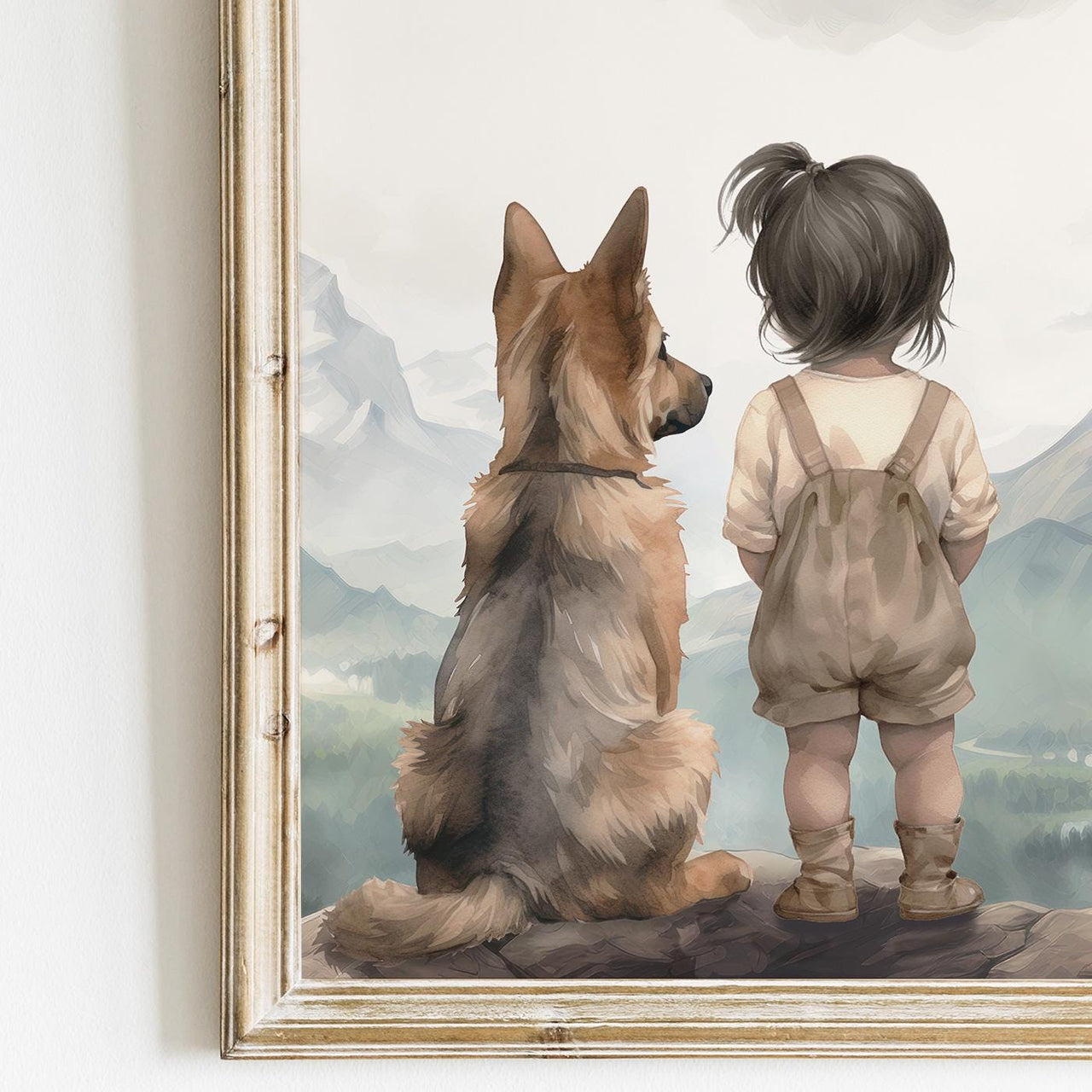 German Shepherd Wall Art – Dog Nursery Print for Girls Room