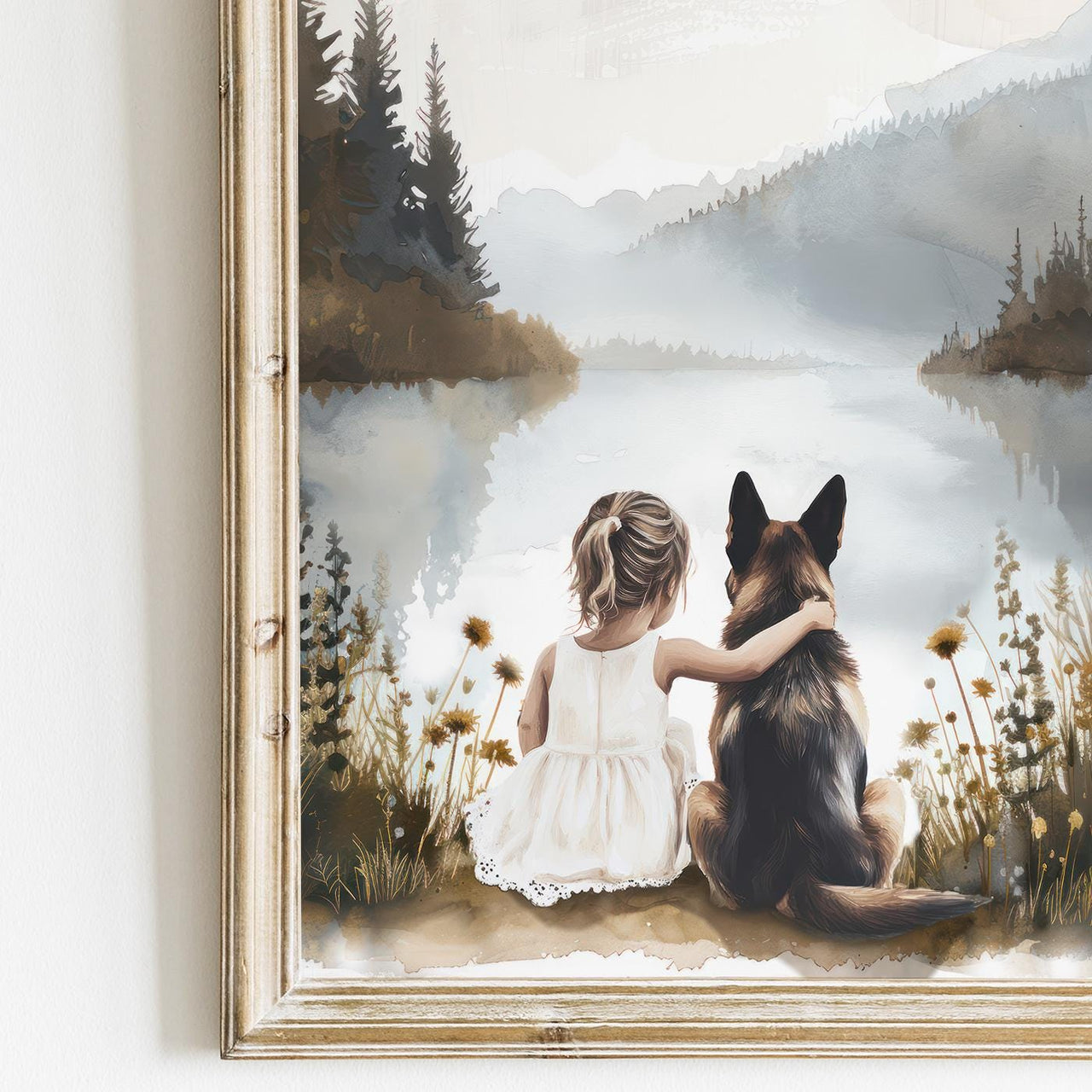 German Shepherd Wall Art – Dog Nursery Print for Girls