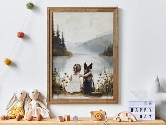 German Shepherd Nursery Print, German Shepherd Painting, Dog Nursery Decor, Girl Room Dog Decor, GSD Mom Gift, PRINTABLE Dog Decor for Kids - My Store