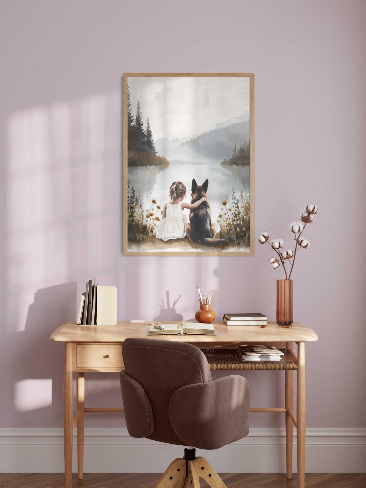 German Shepherd Wall Art – Dog Nursery Print for Girls