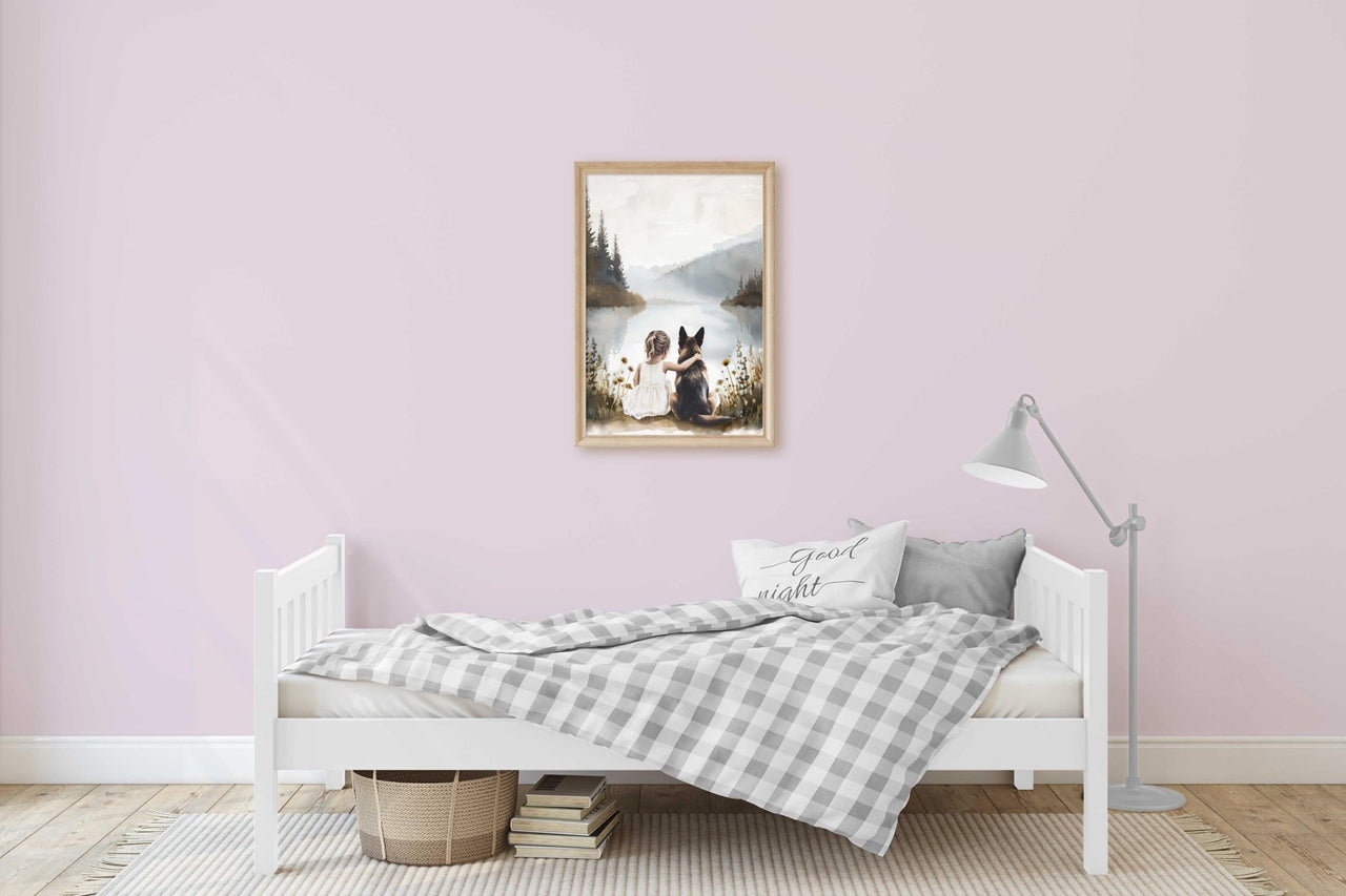 German Shepherd Wall Art – Dog Nursery Print for Girls