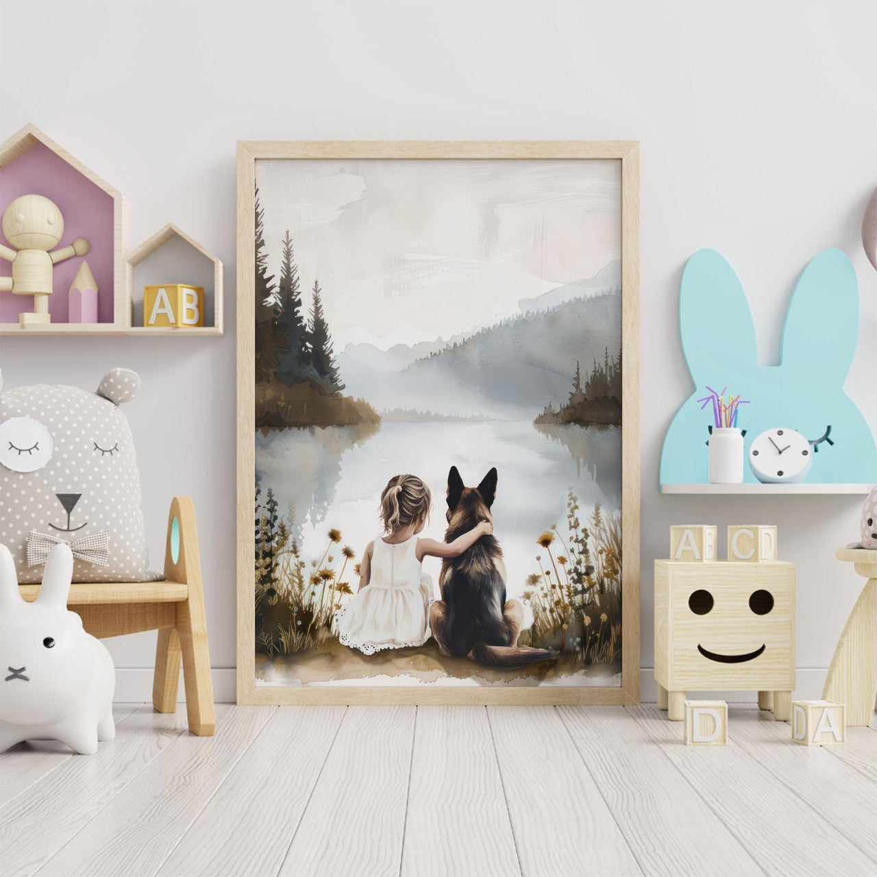 German Shepherd Wall Art – Dog Nursery Print for Girls