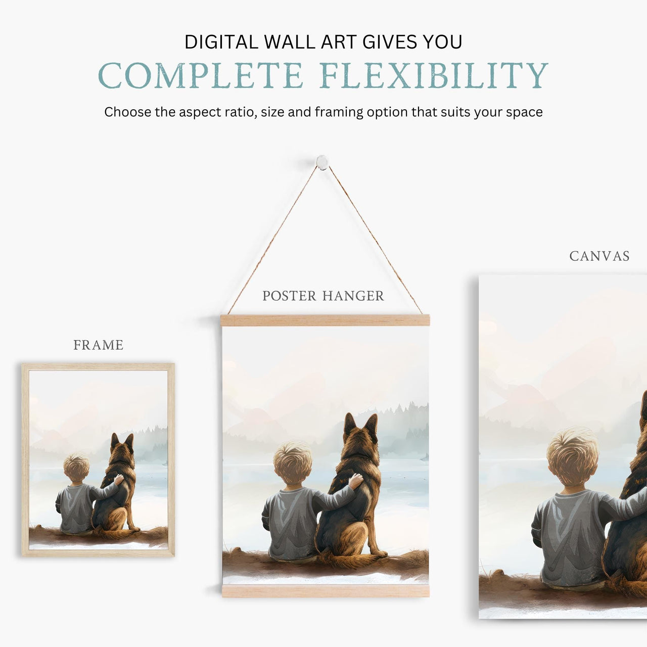 German Shepherd Wall Art – Dog Boys Room Print • Set of 3