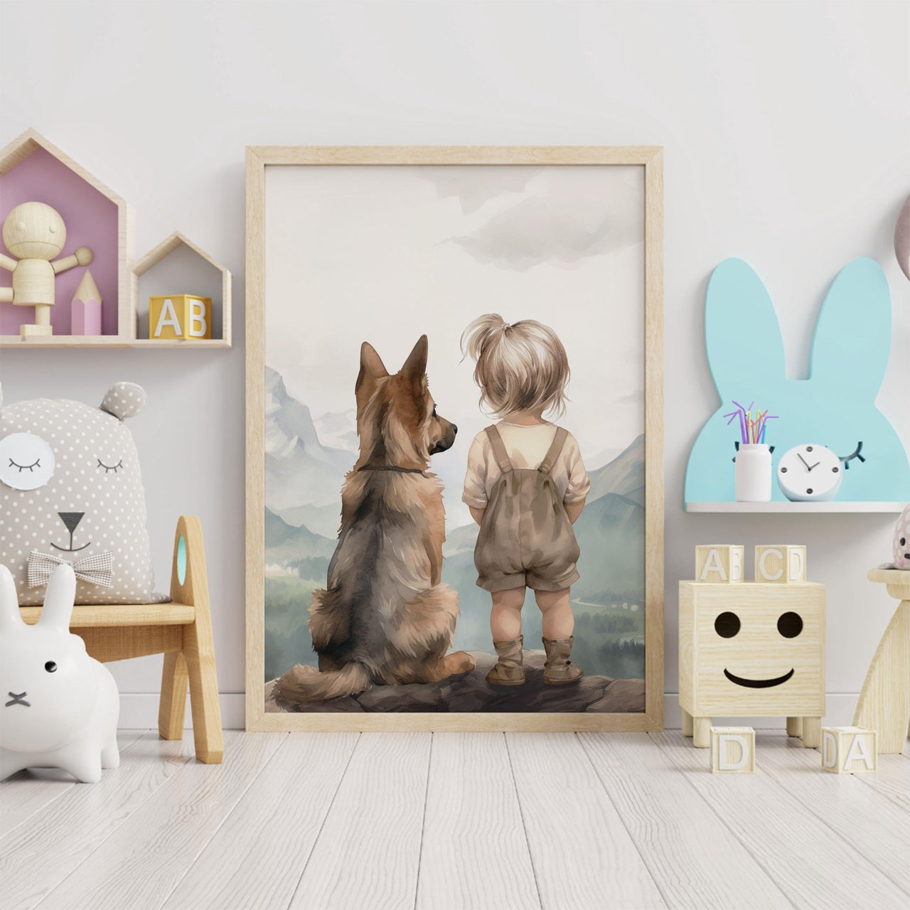 German Shepherd Wall Art – Dog Nursery Print for Girls