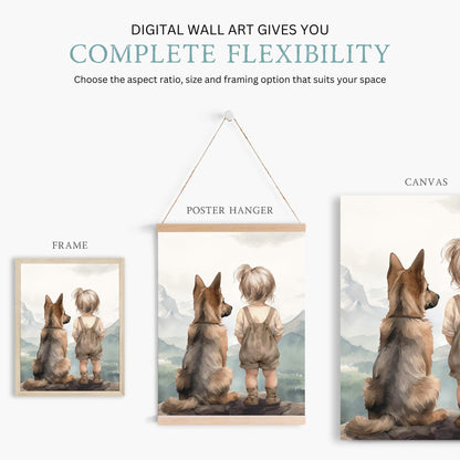 German Shepherd Nursery Prints, Girl Dog Decor, Cute Wall Decor - WildfieldPrints