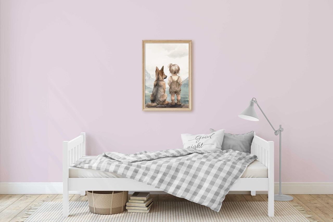 German Shepherd Wall Art – Dog Nursery Print for Girls