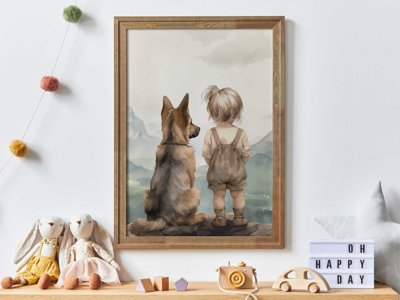 German Shepherd Wall Art – Dog Nursery Print for Girls