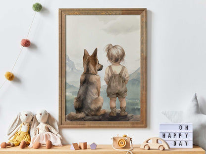 German Shepherd Nursery Prints, Girl Dog Decor, Cute Wall Decor - WildfieldPrints