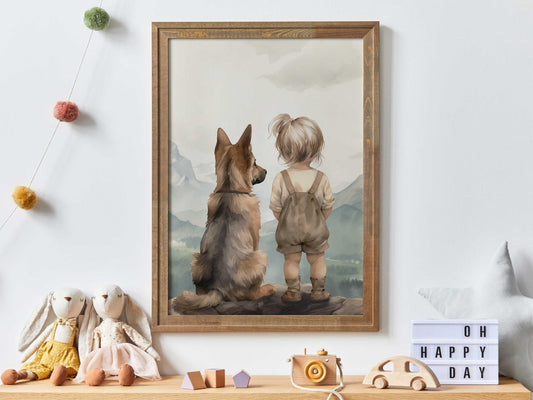 German Shepherd Nursery Prints, Girl Dog Decor, Cute Wall Decor - WildfieldPrints