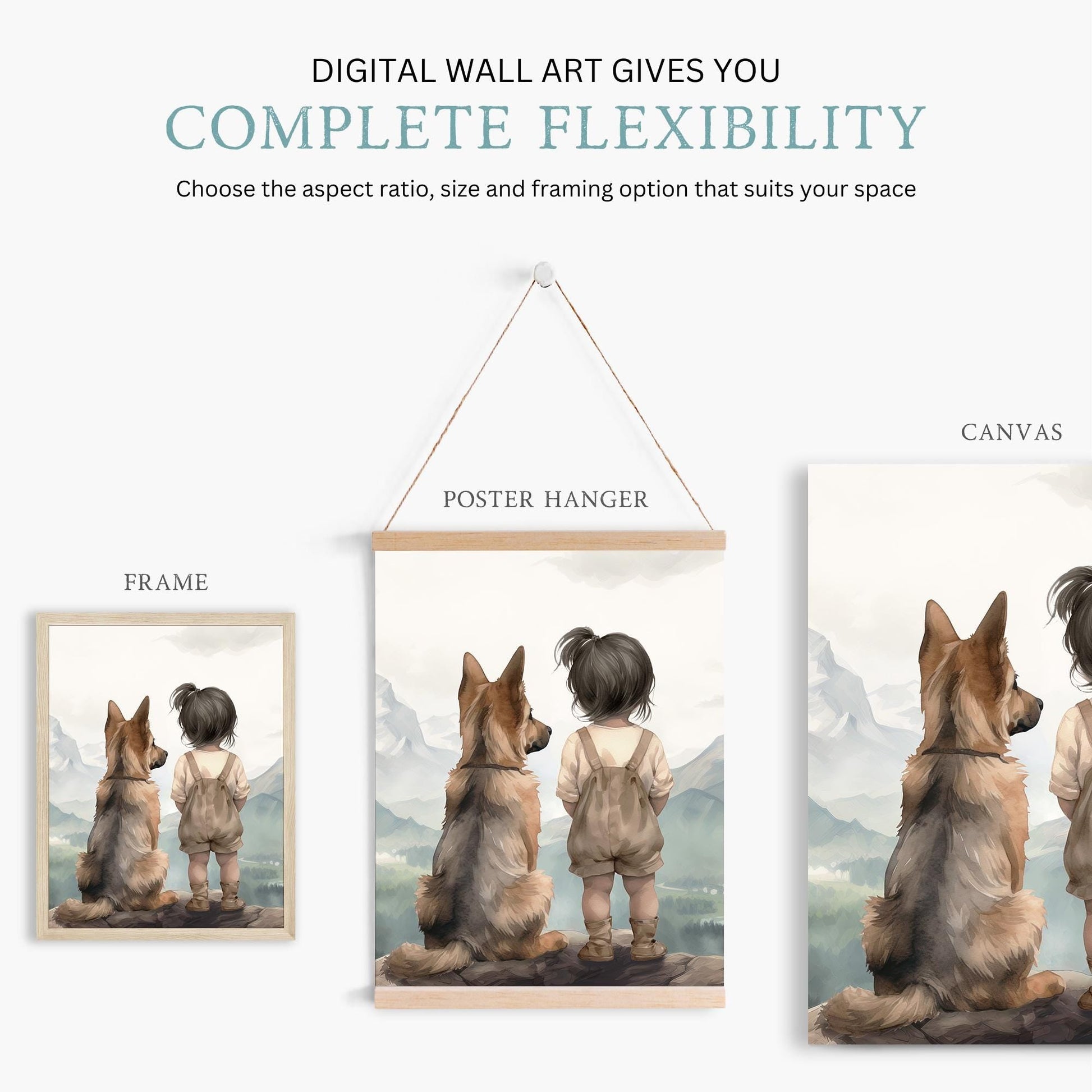 German Shepherd Nursery Prints, Girl & Dog Wall Decor, Canvas Art - WildfieldPrints