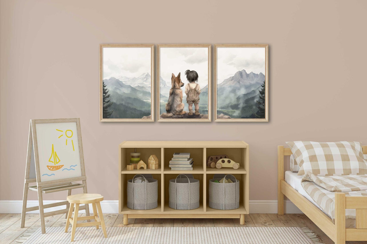 German Shepherd Canvas Art – Dog Nursery Wall Decor for Girls • Set of 3