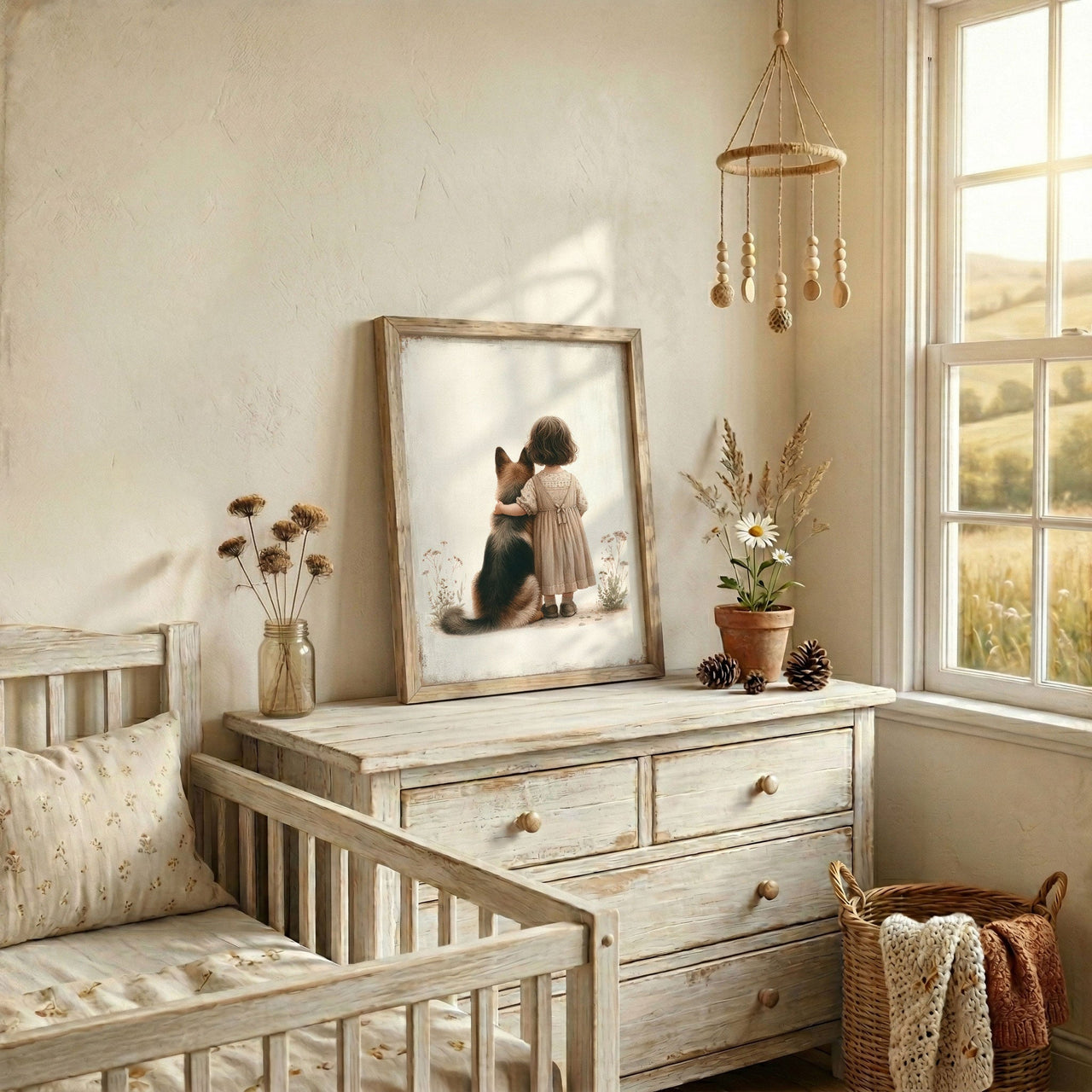 German Shepherd Wall Art – Dog Nursery Decor for Girls