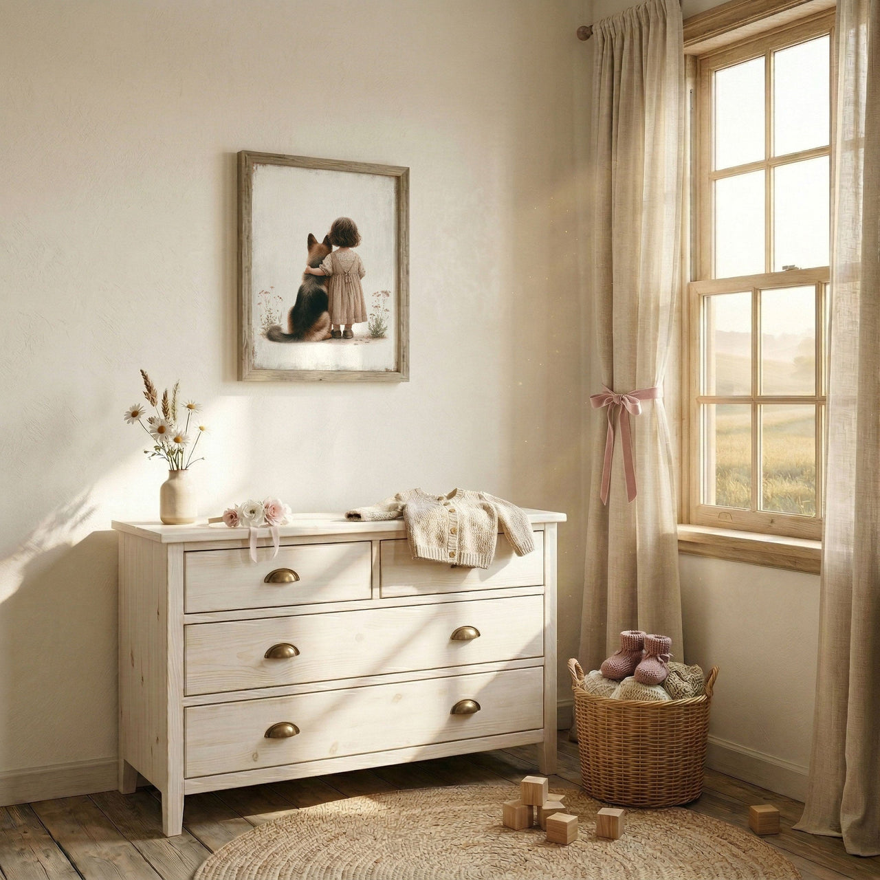 German Shepherd Wall Art – Dog Nursery Decor for Girls