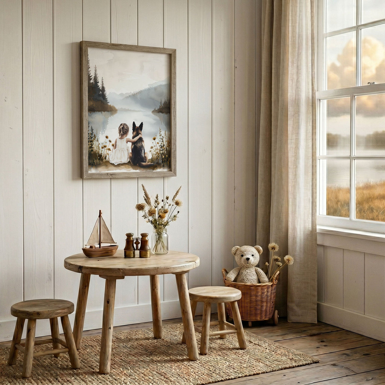 German Shepherd Wall Art – Dog Nursery Print for Girls