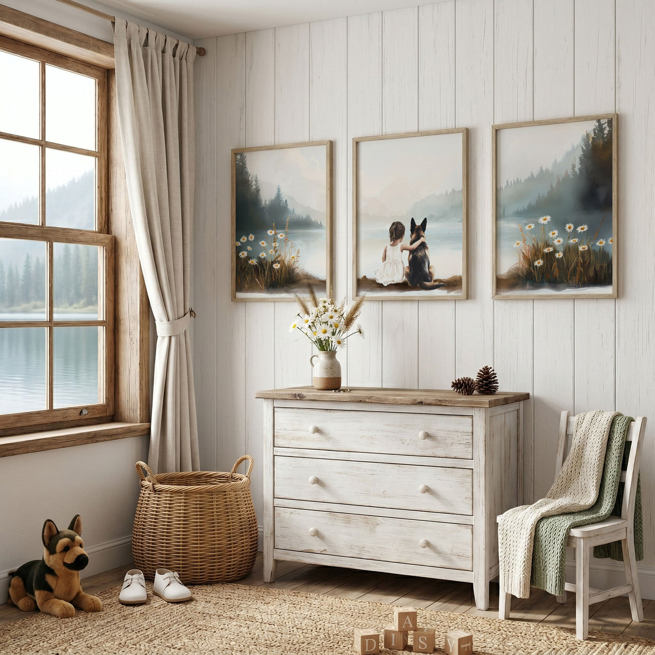 German Shepherd Wall Art – Dog Nursery Print for Kids Room • Set of 3