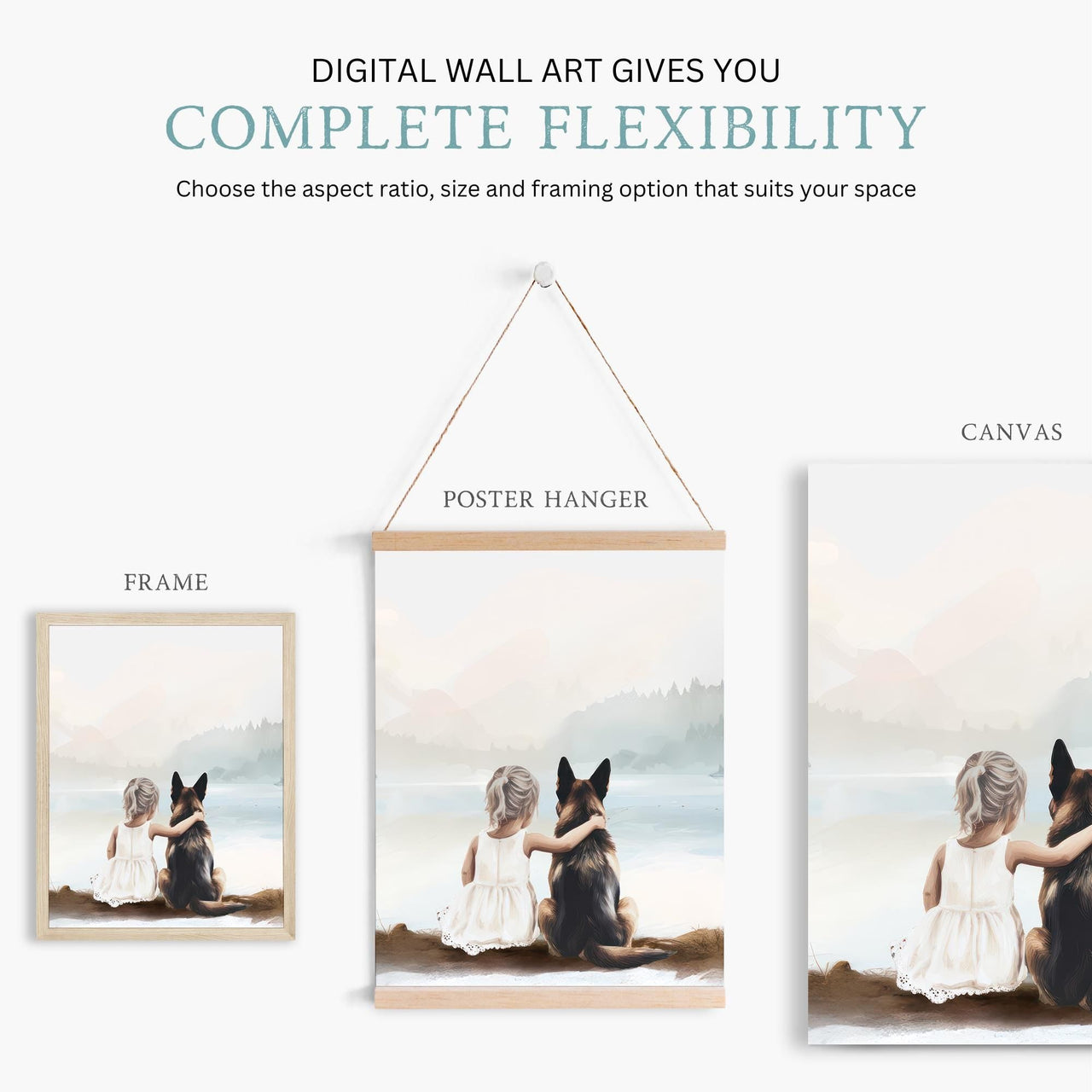 German Shepherd Wall Art – Dog Nursery Print for Kids Room • Set of 3