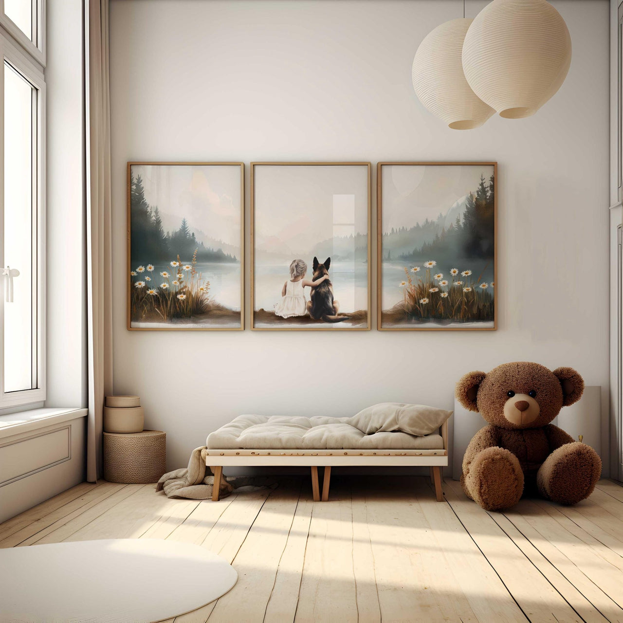 German Shepherd Wall Art – Dog Nursery Print for Kids Room • Set of 3