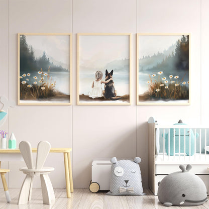 German Shepherd Wall Decor, Dog Art for Kids Room, GSD Home Accent - WildfieldPrints