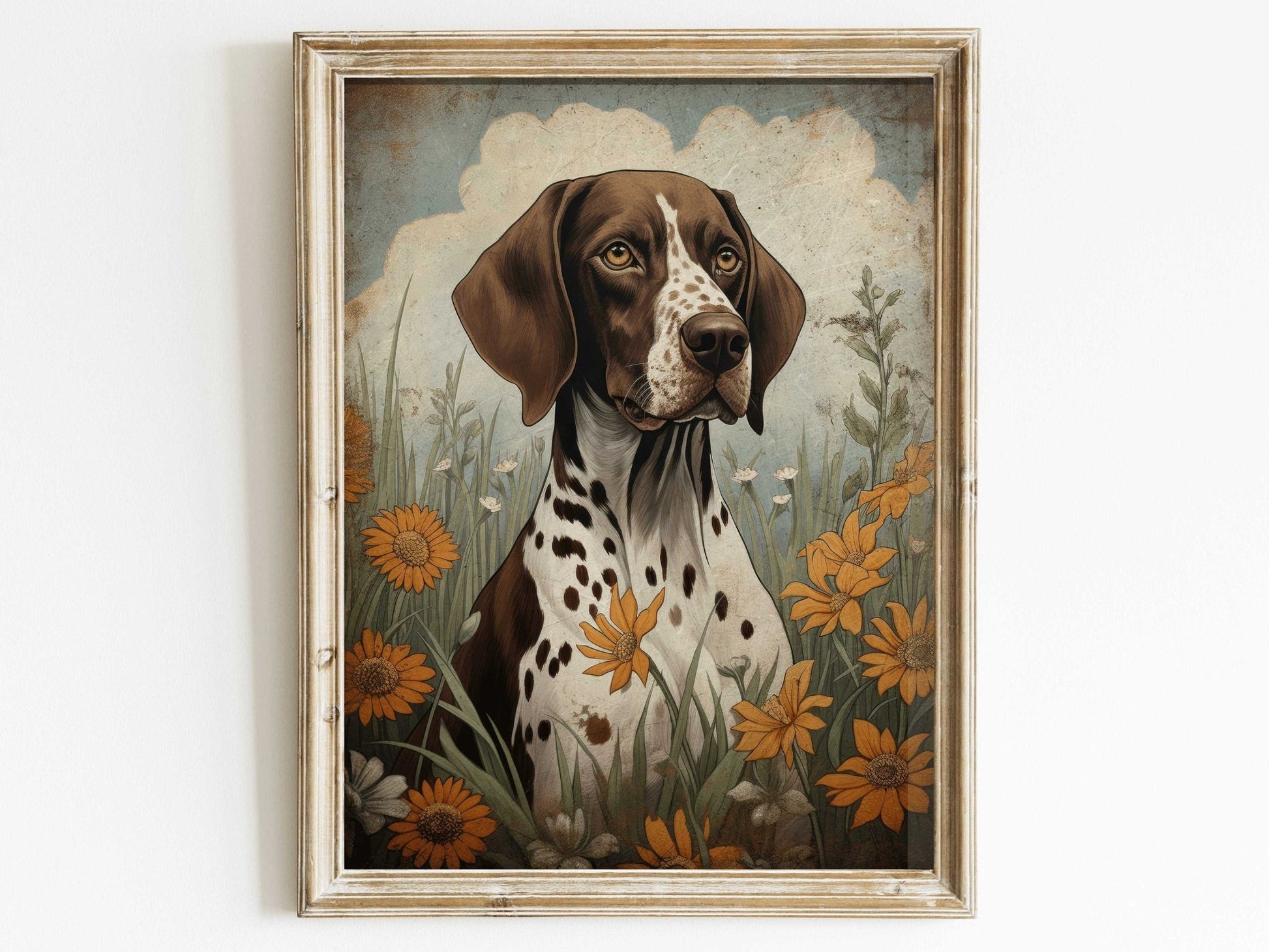 German Shorthaired Pointer Portrait, Vintage Dog Print, Rustic Decor - WildfieldPrints